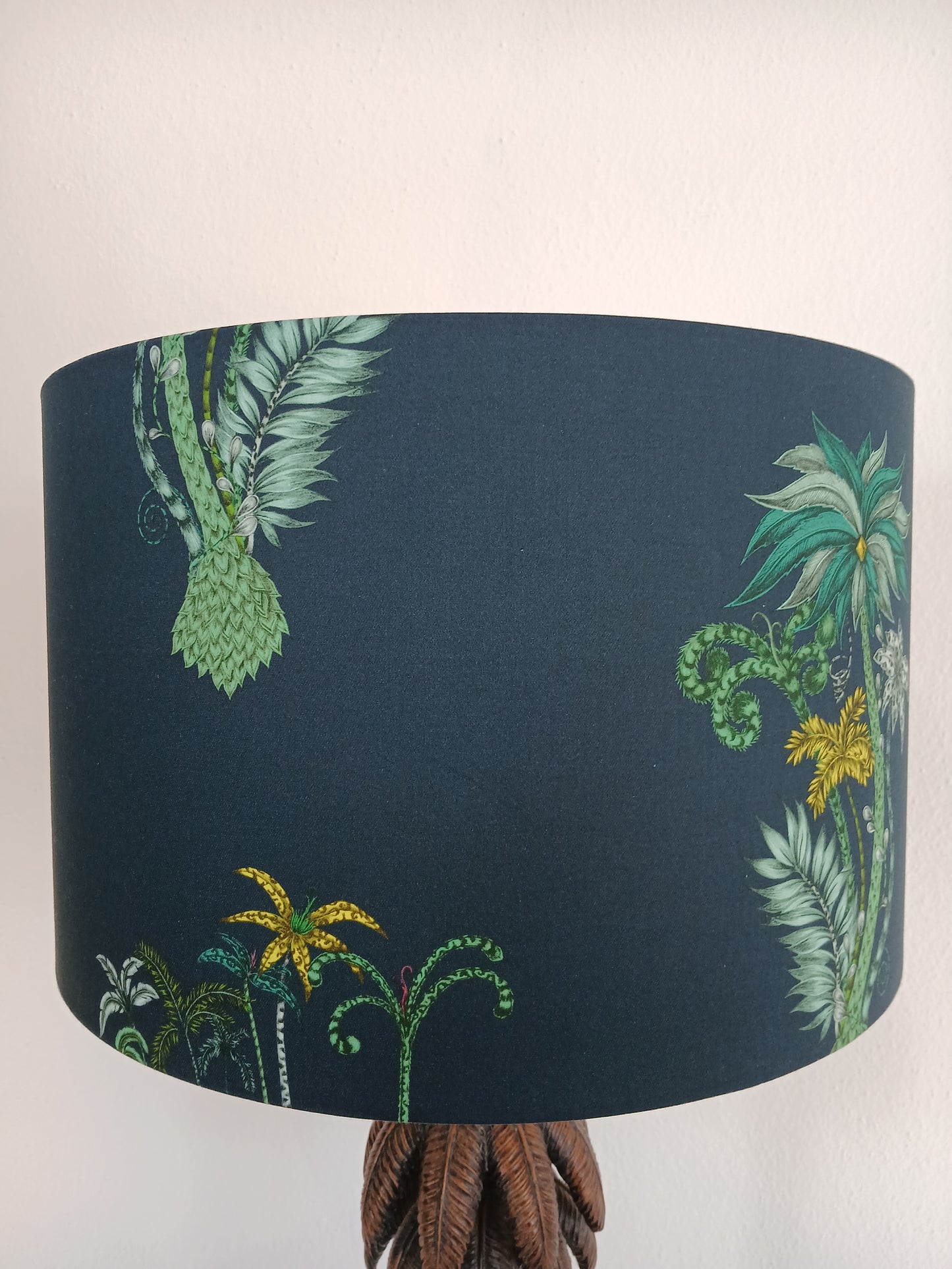 40cm Drum Lampshade in Jungle Palms Navy