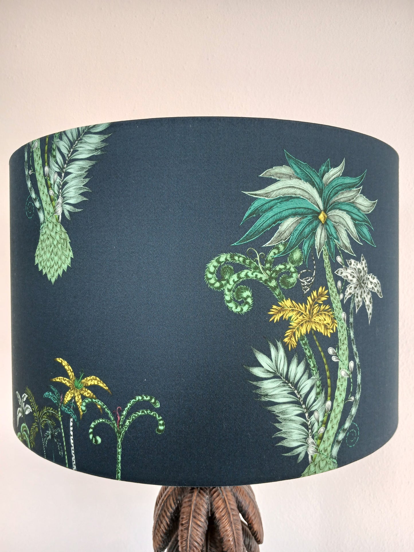 40cm Drum Lampshade in Jungle Palms Navy