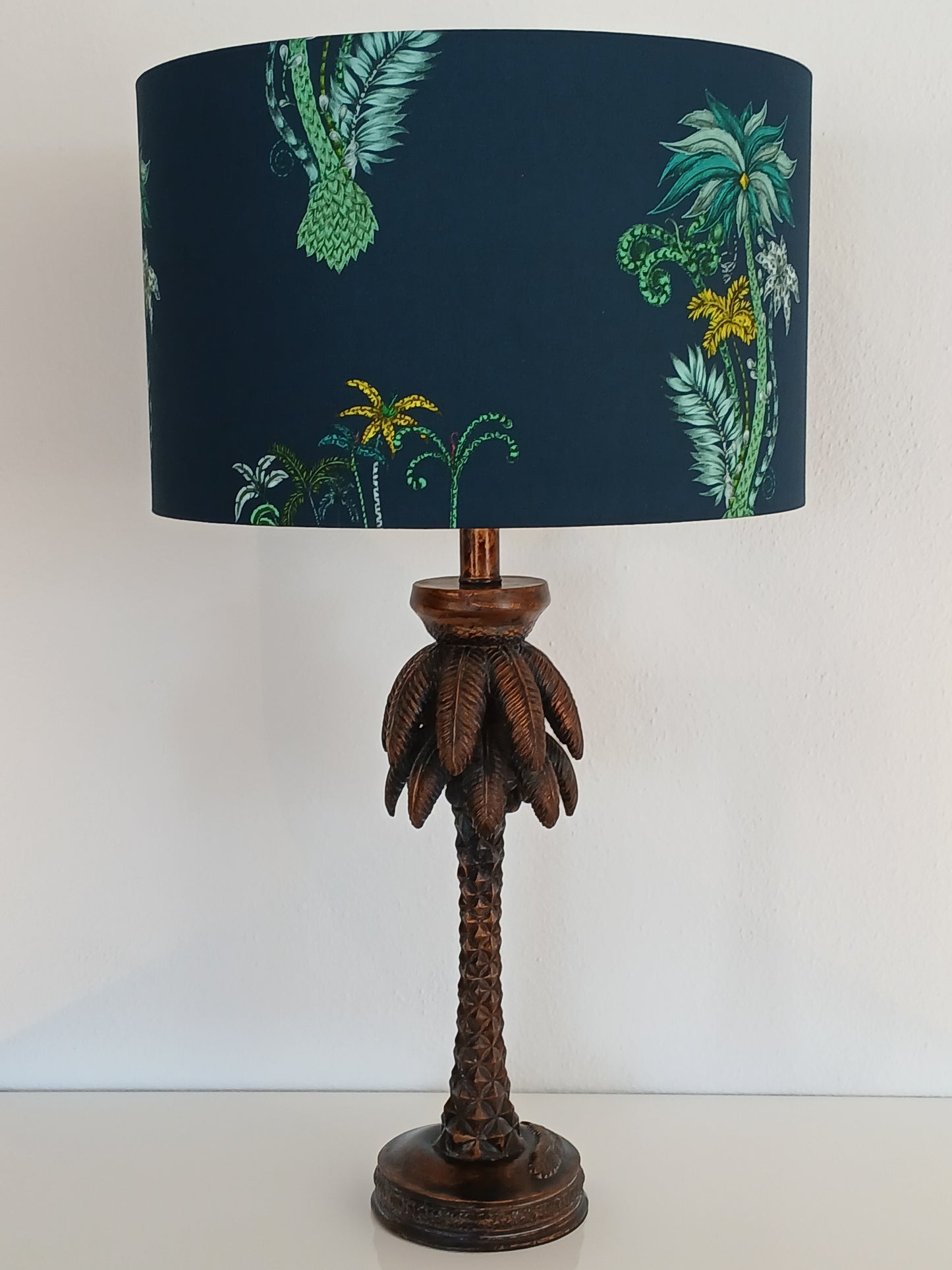 40cm Drum Lampshade in Jungle Palms Navy