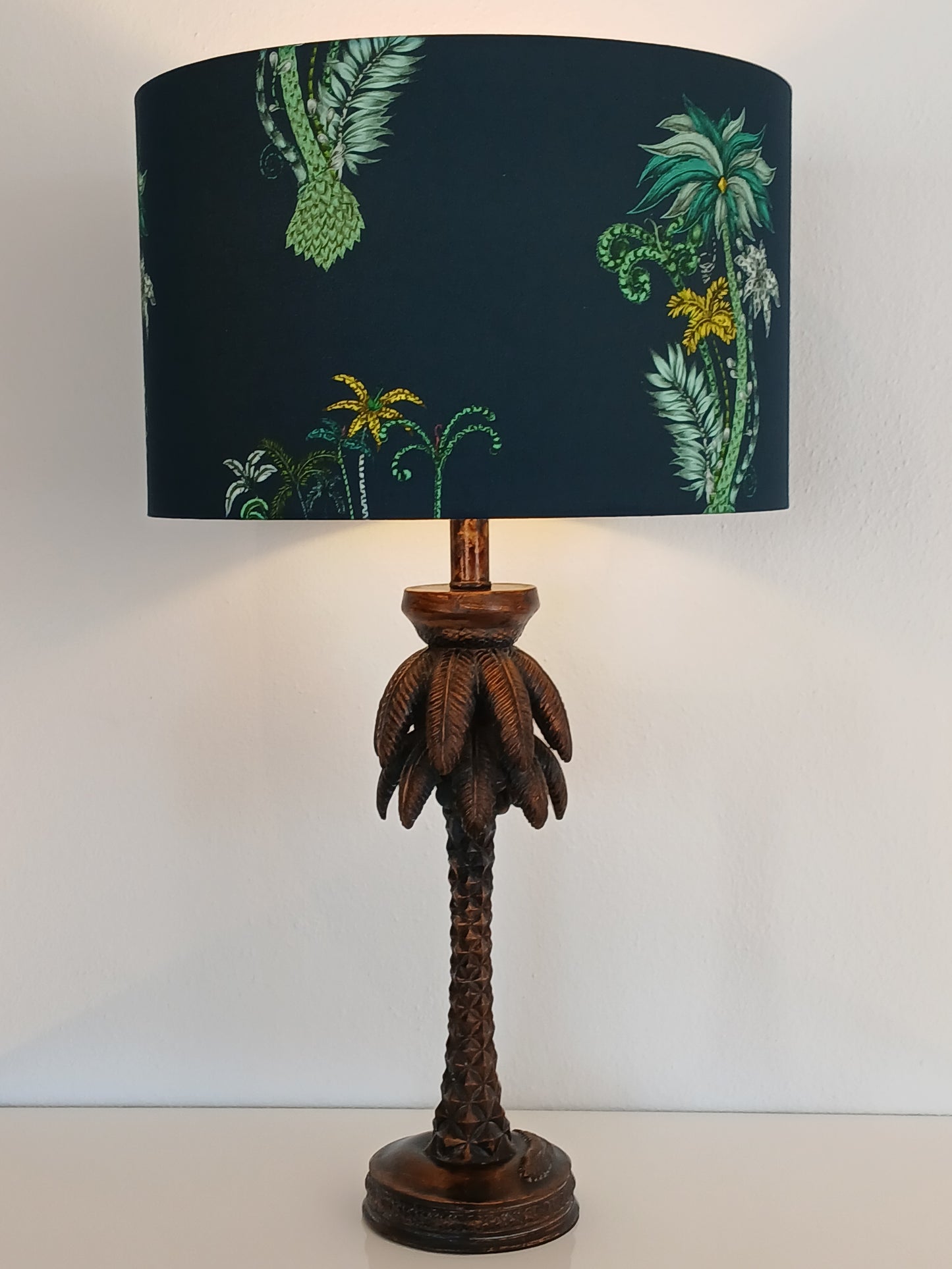 40cm Drum Lampshade in Jungle Palms Navy